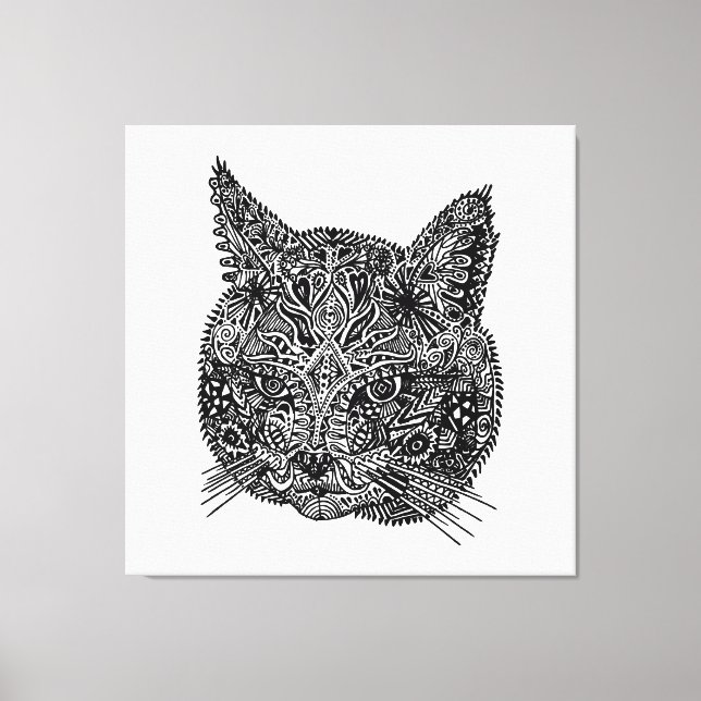 Svartvit prydnadskatt Porträtt Canvastryck (Framsida)