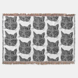 Svartvit prydnadskatt Porträtt Filt