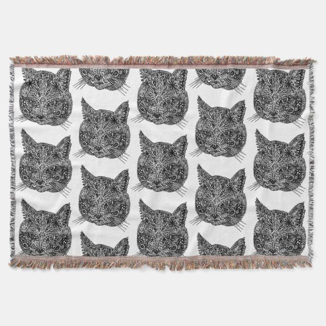 Svartvit prydnadskatt Porträtt Filt (Framsidan)