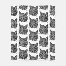 Svartvit prydnadskatt Porträtt Fleecefilt