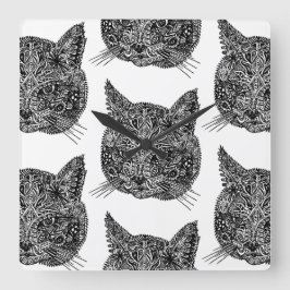 Svartvit prydnadskatt Porträtt Fyrkantig Klocka