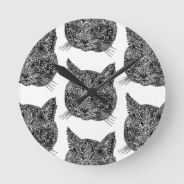 Svartvit prydnadskatt Porträtt Rund Klocka