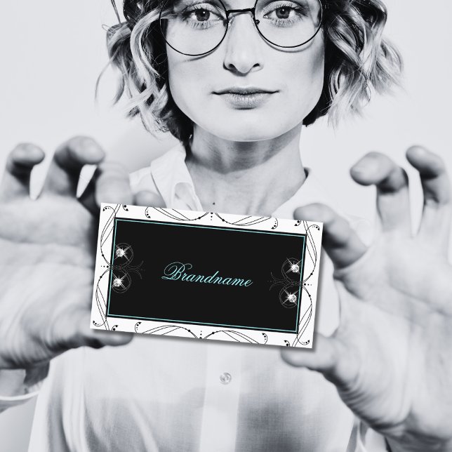 Svartvit prydnadsvit mousserande diamanter Ornate Visitkort (Skapare uppladdad)