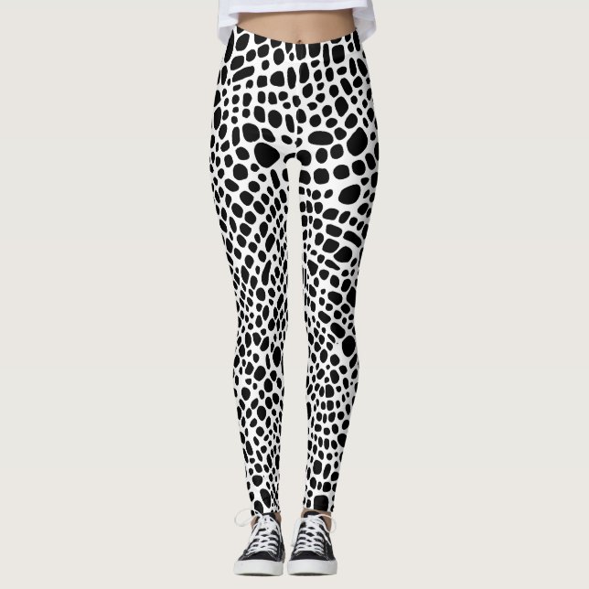 Svartvit Psychedelic Skin Mönster Leggings (Framsida)