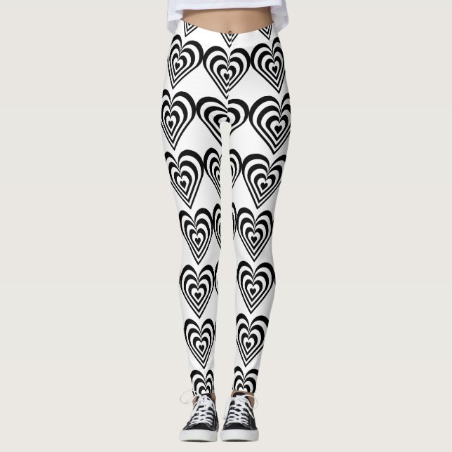Svartvit pulserande zebrhjärtan kärlek leggings (Framsida)