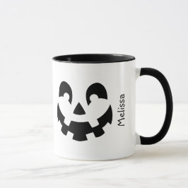 Svartvit pumpa Ansikte med Namn Halloween Mugg