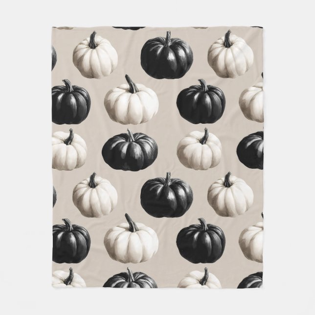 Svartvit Pumpkin Fall Design Fleecefilt (Framsidan)