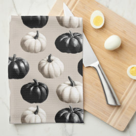 Svartvit Pumpkin Fall Design Kökshandduk