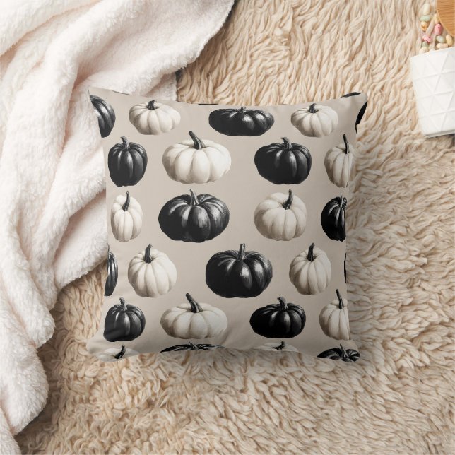 Svartvit Pumpkin Fall Design Kudde (Filt)