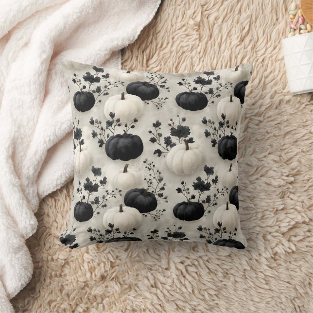 Svartvit Pumpkin Fall Design Kudde (Filt)