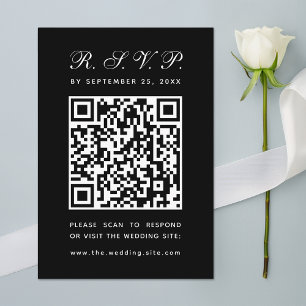 Svartvit QR-kod enkel calligrafi Bröllop OSA Kort