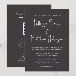 Svartvit QR-kod för elegant - allt i ett modernt B Inbjudningar