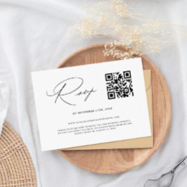 Svartvit QR-kod för enkel Elegant Bröllop OSA Kort