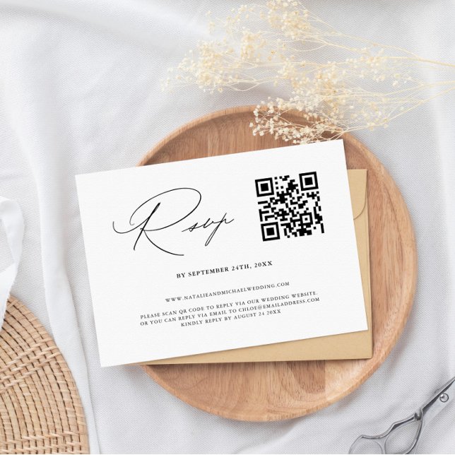 Svartvit QR-kod för enkel Elegant Bröllop OSA Kort (Skapare uppladdad)