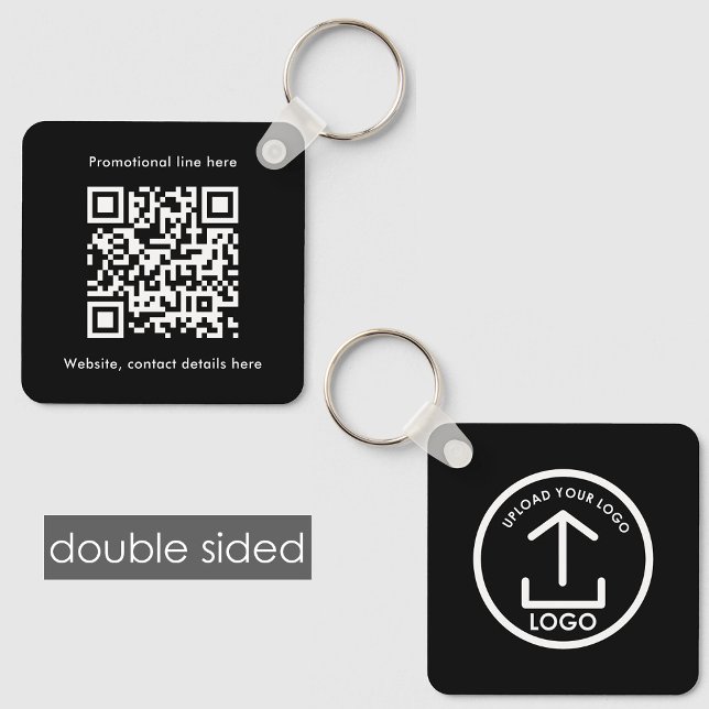 Svartvit QR-kod för Logotyp på dubblan Nyckelring (Double Sided Business Logo Text QR Code Black Keychain)