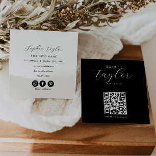 Svartvit QR-kod för snyggt Typografi Fyrkantigt Visitkort