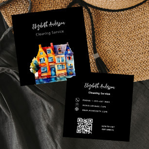 Svartvit QR-kod för städning i hemmet Fyrkantigt Visitkort