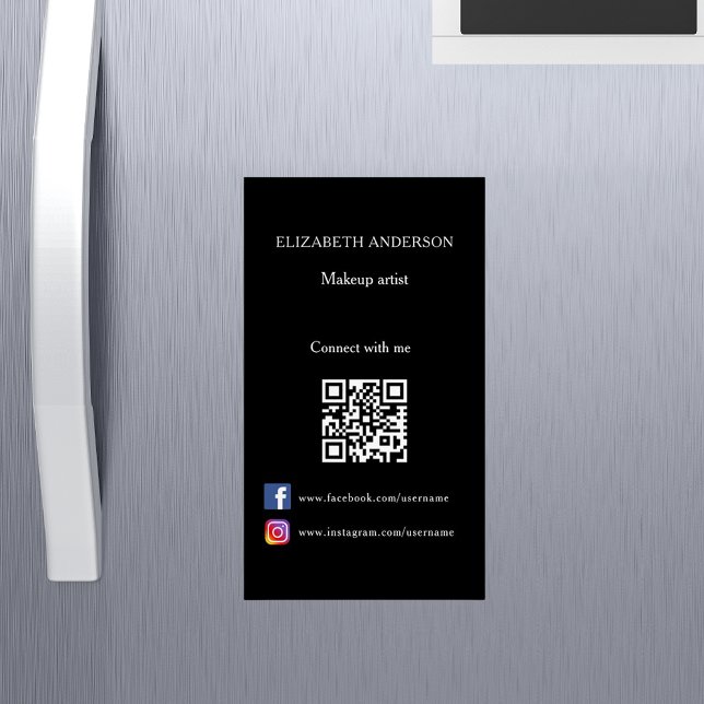 Svartvit Qr-kod social-media Magnetiska Visitkort (Skapare uppladdad)