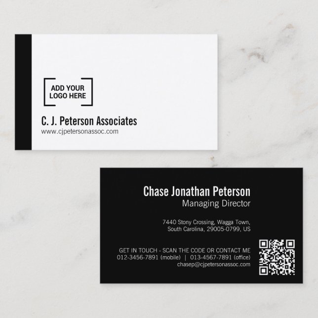 Svartvit QR-logotyp för enkel professionell Visitkort (Fram/baksida)