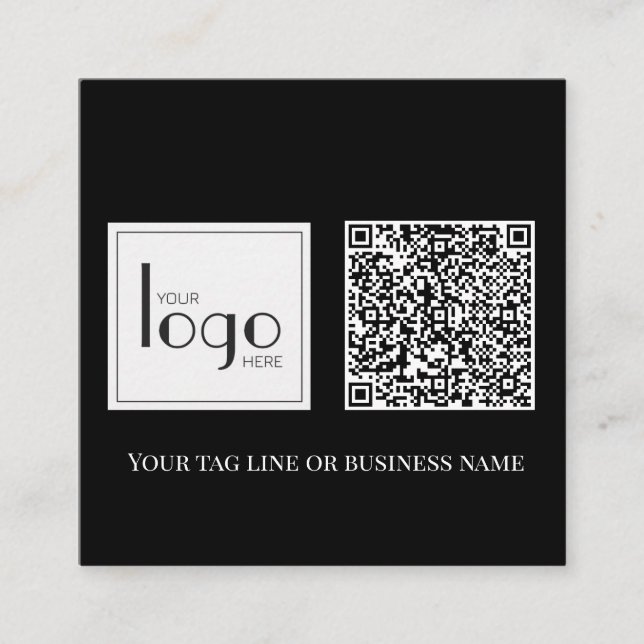 Svartvit QR-Logotyp, svart fyrkant, enkel vit Fyrkantigt Visitkort (Framsida)