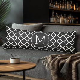 Svartvit Quatrefoil Mönster Anpassningsbar Monogra Kroppskudde