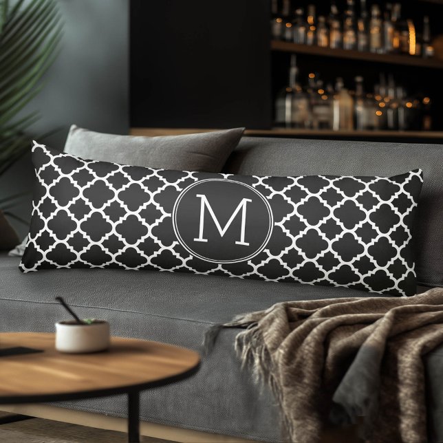 Svartvit Quatrefoil Mönster Anpassningsbar Monogra Kroppskudde (Custom Body Pillow)