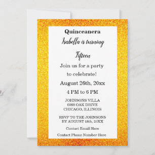 Svartvit Quinceanera guld 15:e födelsedag Inbjudningar