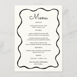 Svartvit Quirky Hand plockade Wave Bröllop Meny