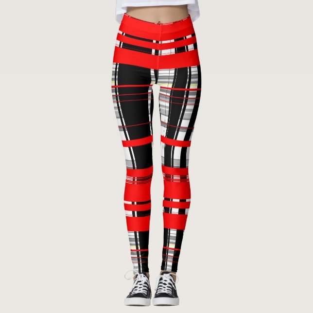 Svartvit rand abstrakt leggings (Framsida)