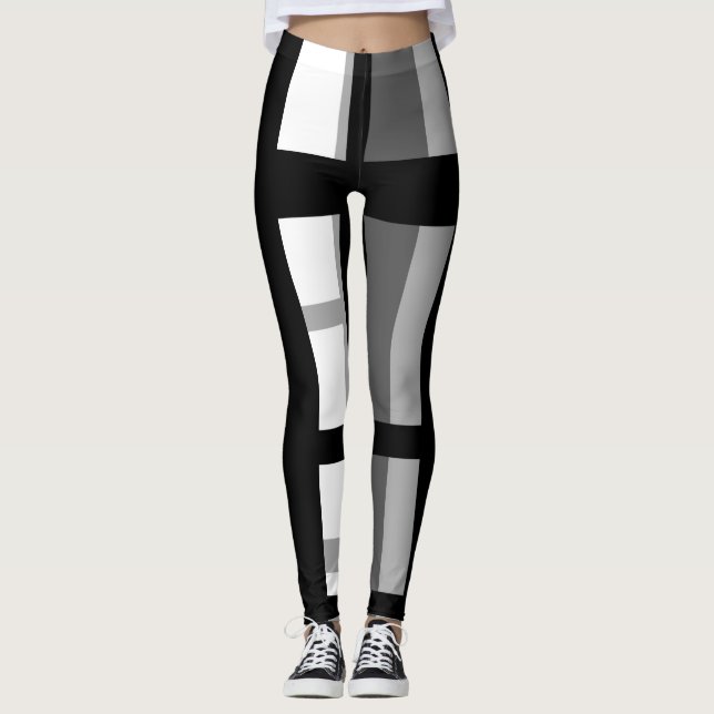 Svartvit rand abstrakt leggings (Framsida)