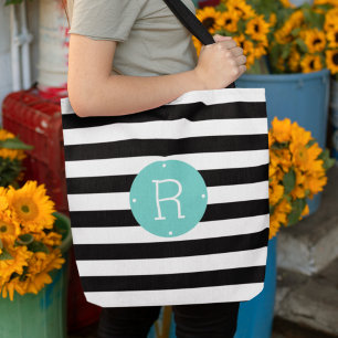 Svartvit Rand Aqua Monogram Tygkasse