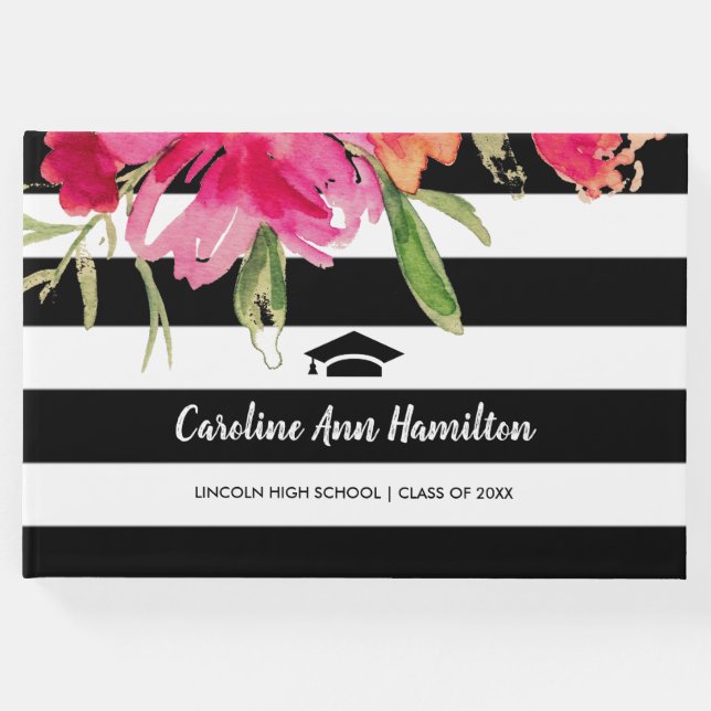 Svartvit Rand Blommigt Studenten Gästböcker (Framsida)