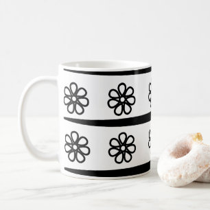 Svartvit Rand Blommönster Kaffemugg
