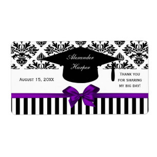 Svartvit Rand Damask Lila Vatten etikett Grad #2 Fraktsedel