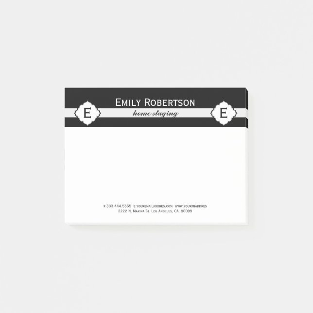 Svartvit Rand Geometric Mönster Post-it Block (Framsida)