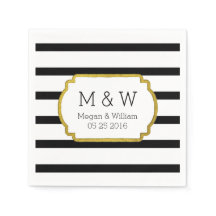Svartvit Rand Guld Bröllop Napkins