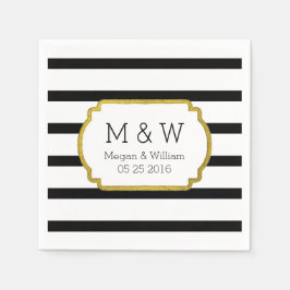 Svartvit Rand Guld Bröllop Napkins Pappersservett