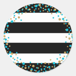 Svartvit Rand Guld Glitter Turquise Sprinkle Runt Klistermärke