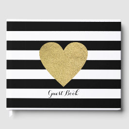 Svartvit Rand guldfärgad foil Heart Guest Bok