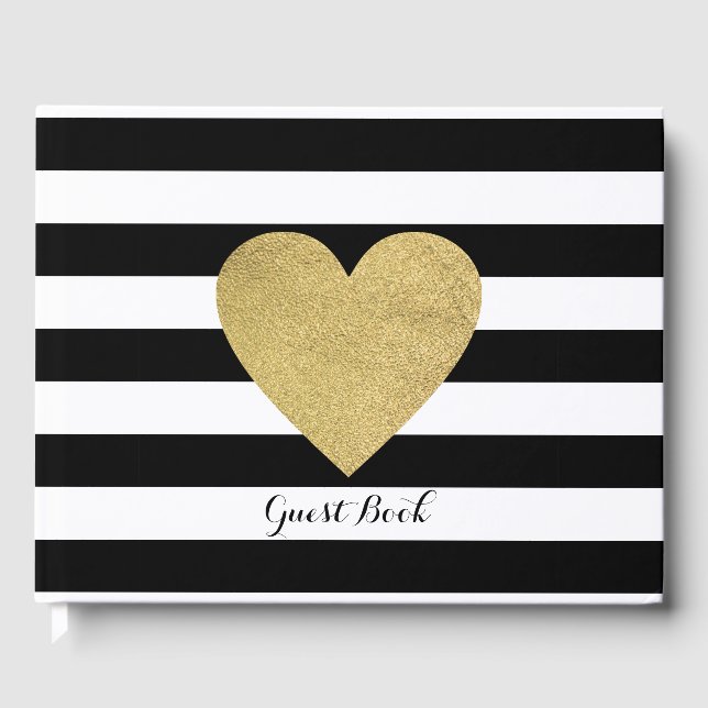 Svartvit Rand guldfärgad foil Heart Guest Bok (Framsida)