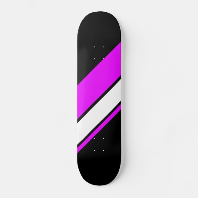 Svartvit Rand i vit Rosa, svart bakgrund Mini Skateboard Bräda 18,5 Cm (Framsida)