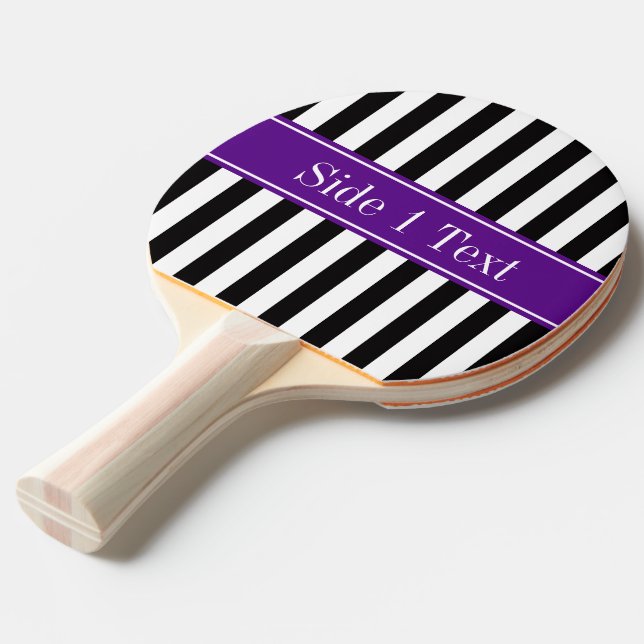 Svartvit Rand Lila Ribbon Namn Monogram Pingisracket (Frontvinkel)