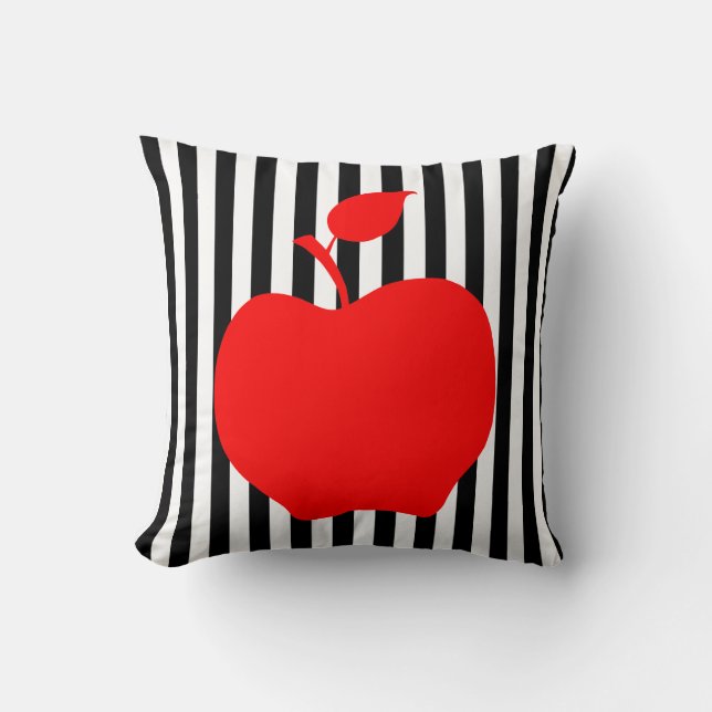 Svartvit Rand med äpple Kudde (Framsida)