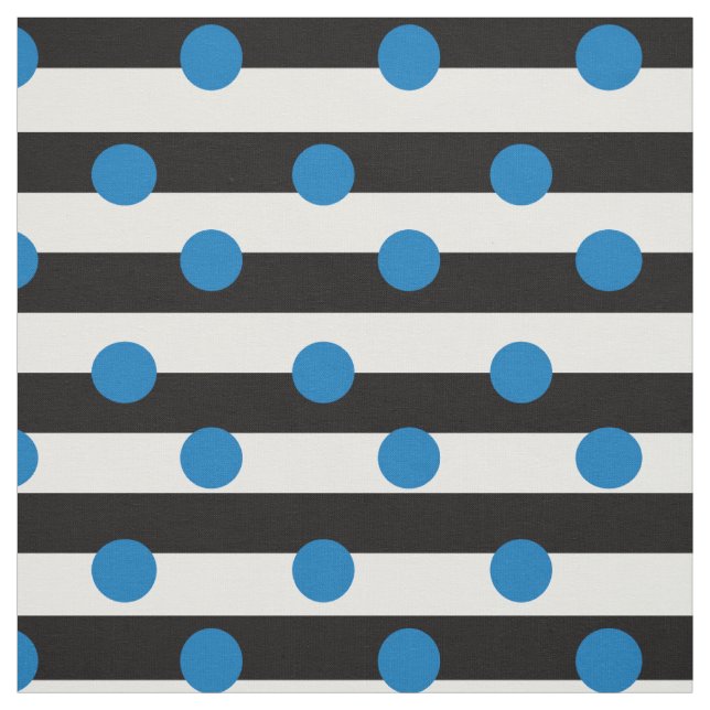 Svartvit Rand med blå Polka dots Tyg (Provkarta)