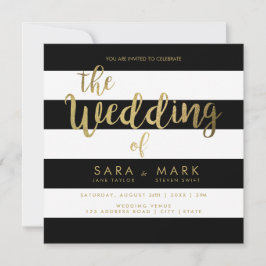 Svartvit Rand med guldfärgad typografi Inbjudningar