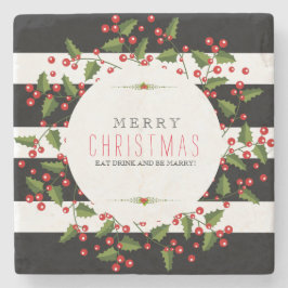 Svartvit Rand med julkrans Underlägg Sten