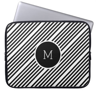 Svartvit Rand med monogram Laptop Fodral