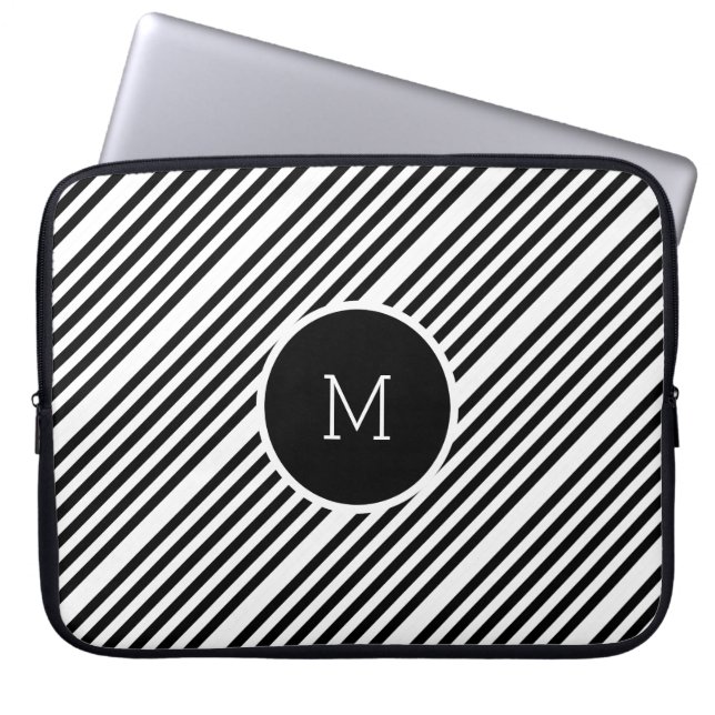 Svartvit Rand med monogram Laptop Fodral (Framsidan)