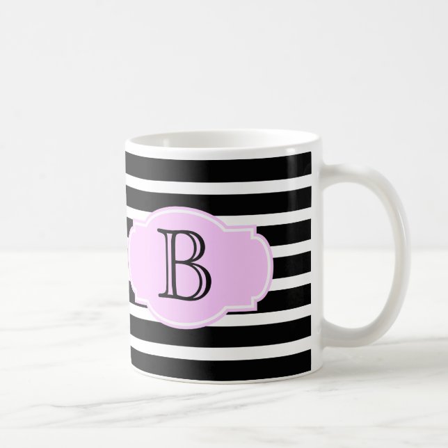 Svartvit Rand med Rosa, lägg till initial Kaffemugg (Höger)