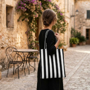 Svartvit rand modern shopping bag tygkasse